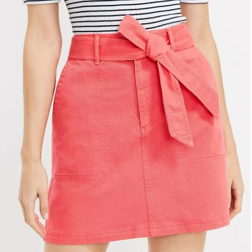 NWT LOFT Utility Pocket Skirt in 'Hothouse' Orange/Pink Size 14